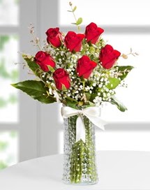 Cam vazoda 7 adet kırmızı gül  Aydın çiçek , çiçekçi , çiçekçilik 