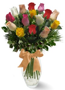 15 adet vazoda renkli gül  Aydın internetten çiçek satışı 